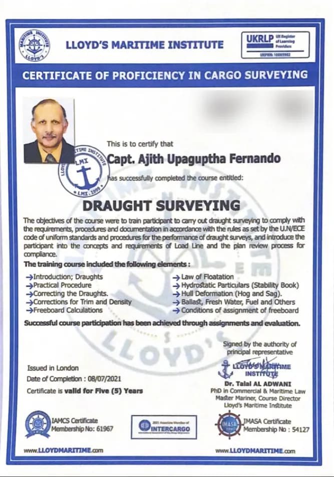 Draught Surveying — Capt. Ajith U Fernando