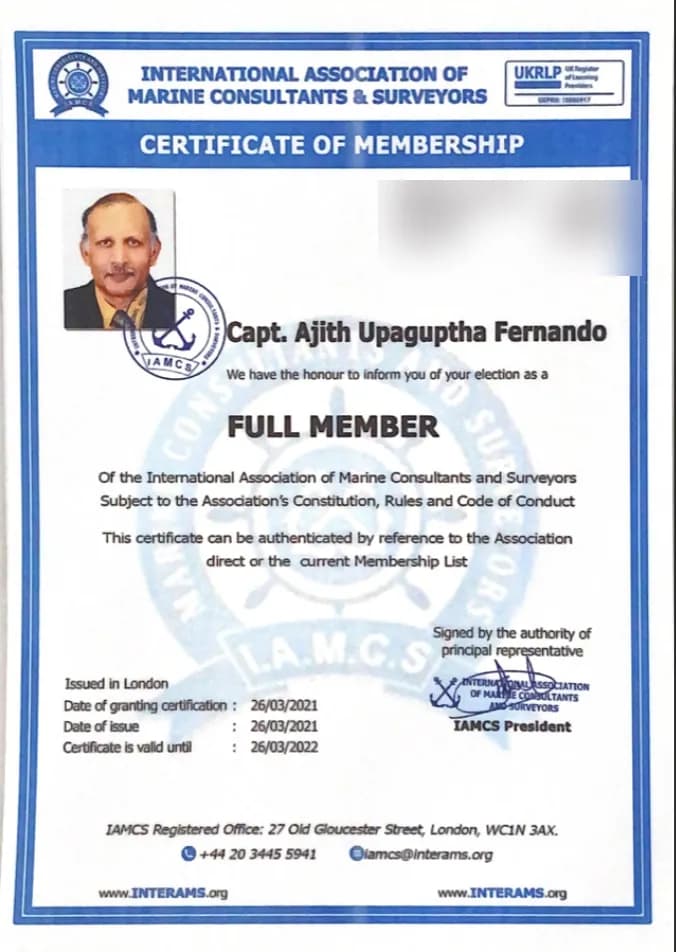 IAMCS Full Membership — Capt. Ajith U Fernando