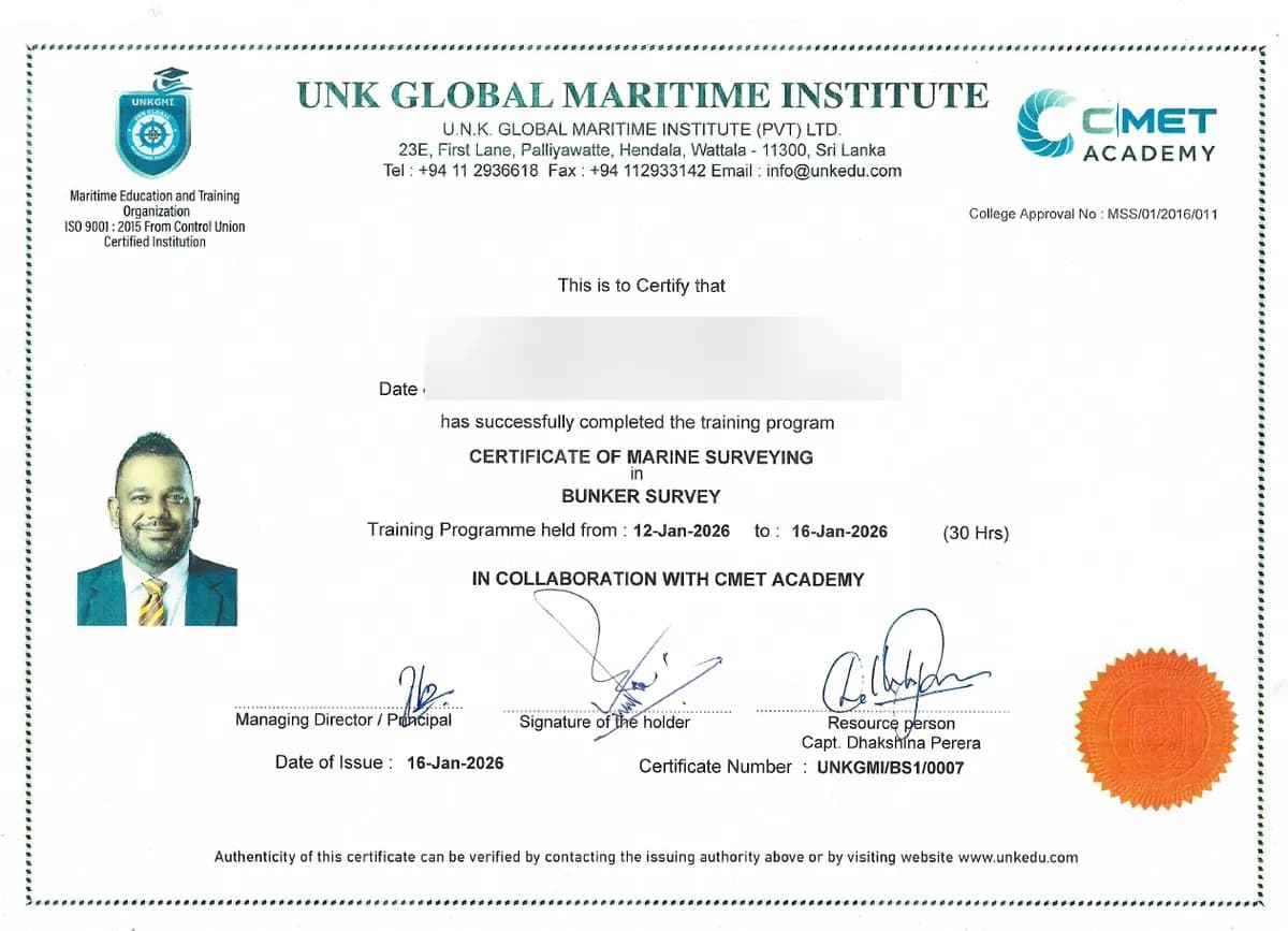 Marine Surveying & Bunker Survey — G. Thusith Fonseka