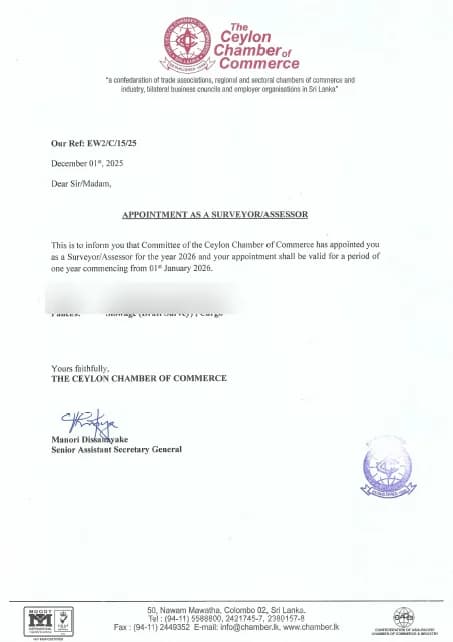 Ceylon Chamber Surveyor Appointment — G. Thusith Fonseka